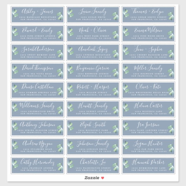 Customizable Blue Wedding Guest Address Labels (Sheet)