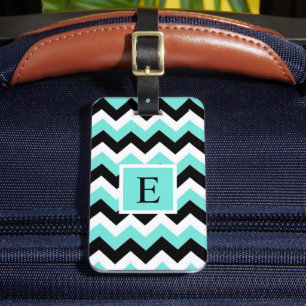 Customizable Blue White Black Chevron Pattern Luggage Tag