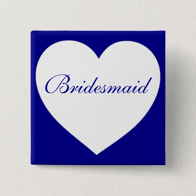 Customizable blue white heart bridesmaid button (Front)