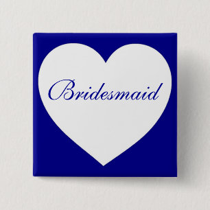 Customizable blue white heart bridesmaid button