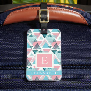 Customizable Blue White Pink Triangle Geometric Luggage Tag