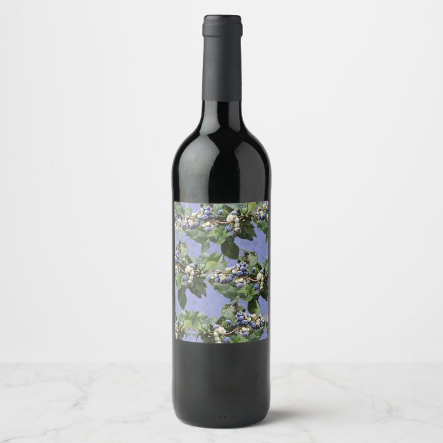 Customizable Blueberry Vine Pattern Personalized Wine Label (Front)