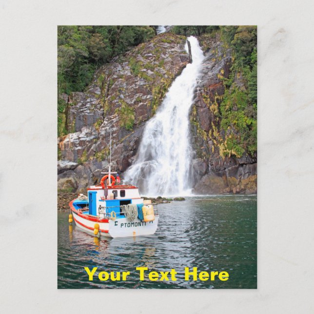 Customizable boat & waterfall postcard (Front)