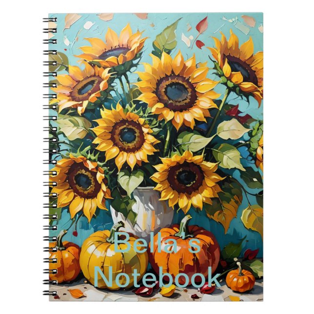 Customizable Boho, Bohemian Sunflowers, Sunflower, Notebook (Front)