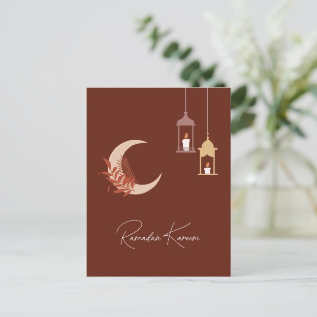 Customizable Boho Islamic Ramadan Kareem  Holiday Postcard (Standing Front)