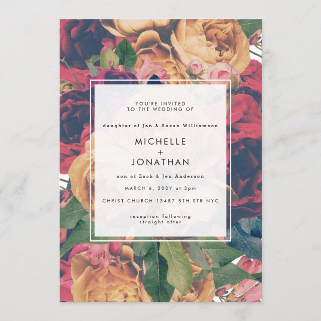 Customizable Boho Roses Modern Wedding Invitation (Front)