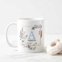 Customizable Boho Winter Floral Monogrammed Mug
