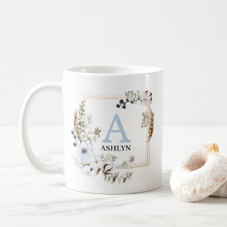 Customizable Boho Winter Floral Monogrammed Mug