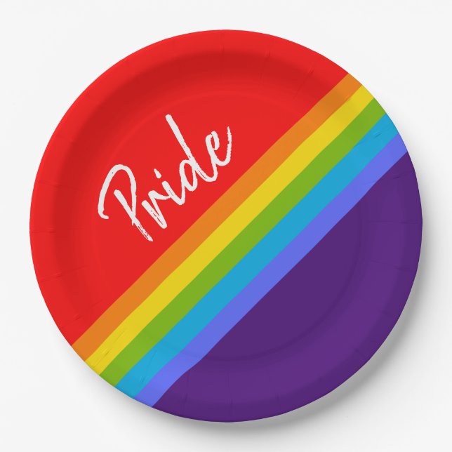Customizable Bold & Bright Rainbow LGBT Gay Pride Paper Plate (Front)