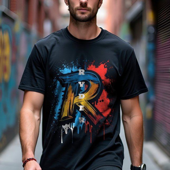 Customizable Bold Graffiti Monogram 'R' Urban T-Shirt (Creator Uploaded)