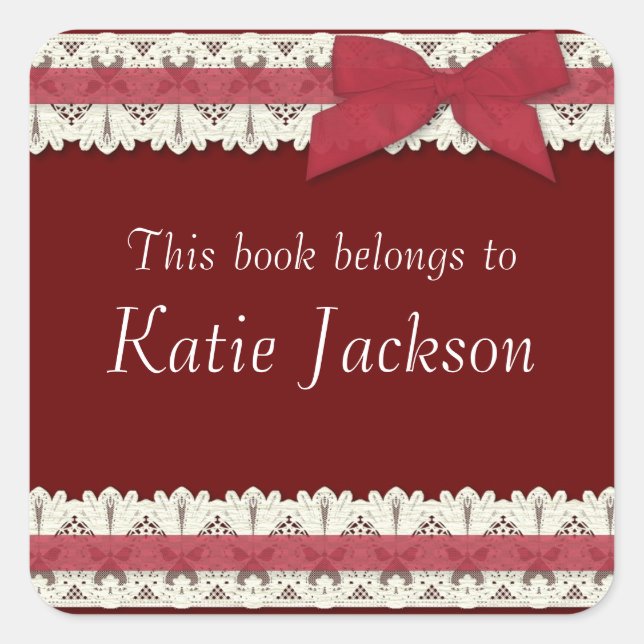 Customizable book belongs to red bow stickers (Front)