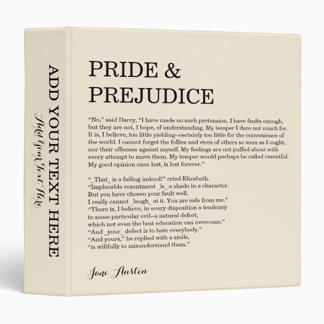 Customizable Book Quote Jane Austen Binder (Front/Spine)