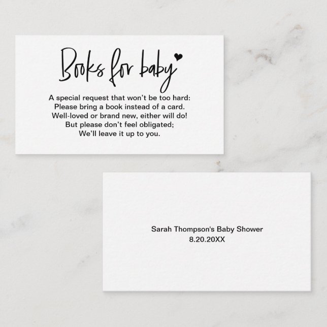 Customizable Books for baby Heart library request Enclosure Card (Front/Back)