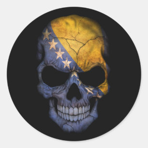 Customizable Bosnian Flag Skull Classic Round Sticker