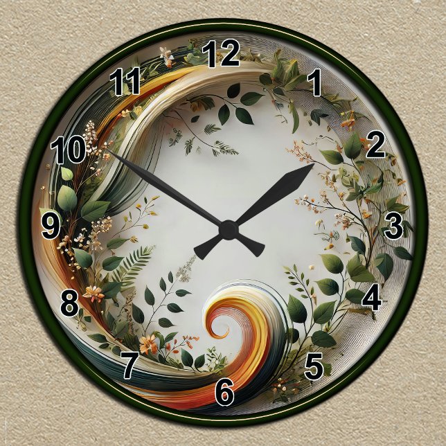 Customizable Botanical Swirl Nature Design Round Clock (Creator Uploaded)