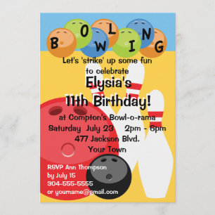 Customizable Bowling Birthday Party Invitation