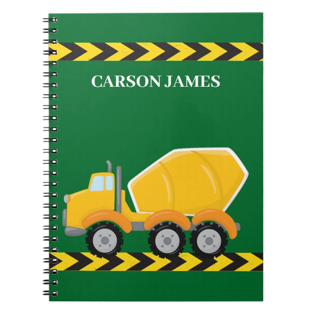 Customizable Boys Construction Truck Green Kids Notebook (Front)