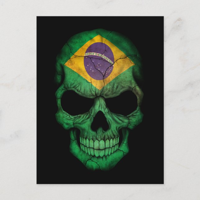 Customizable Brazilian Flag Skull Postcard (Front)