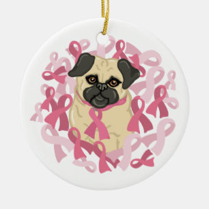 Customizable Breast Cancer Awareness Pug Ceramic Ornament