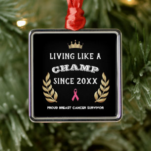 Customizable Breast Cancer Survivor laurel leaves Metal Ornament