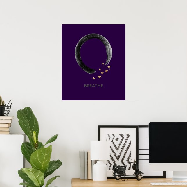 Customizable BREATHE Zen Enso Circle Ginkgo Art Poster (Home Office)