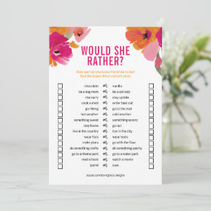 Customizable Bridal Shower Game 'Would She Rather' Invitation