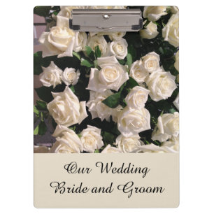 Customizable Bride and Groom White Roses Wedding Clipboard