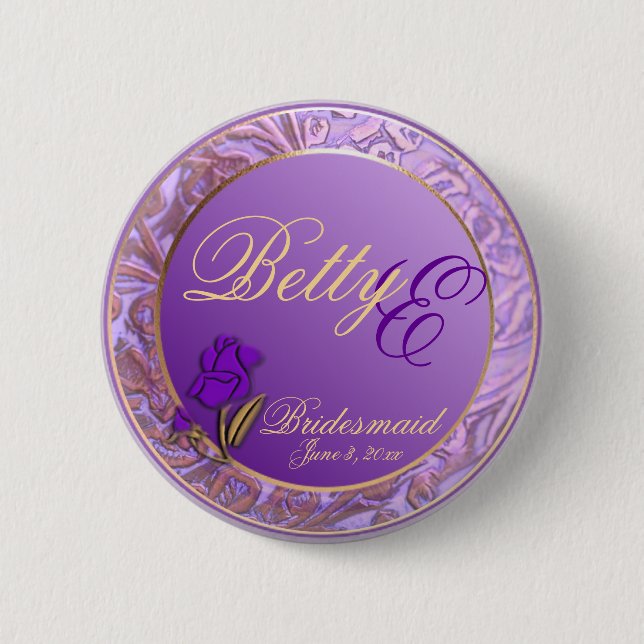 Customizable Bridesmaid Elegant Purple Keepsake 2 Inch Round Button (Front)