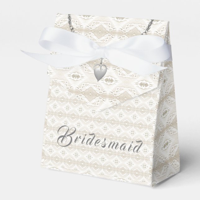 Customizable Bridesmaid Faux-Lace and Heart Favor Box (Front Side)