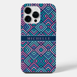Customizable Bright Light Dark Blue Pink Geometric iPhone 14 Pro Max Case