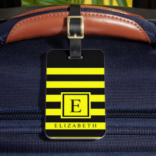 Customizable Bright Yellow Black Colour Block Luggage Tag