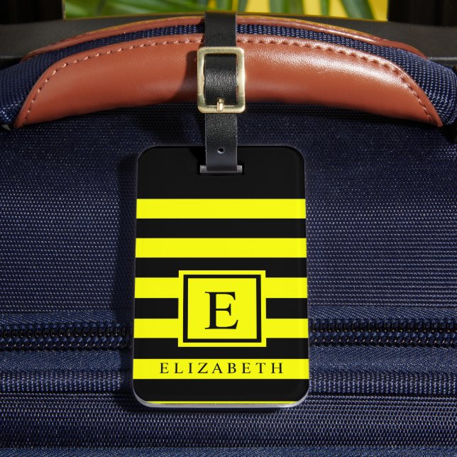 Customizable Bright Yellow Black Colour Block Luggage Tag (Front Insitu 2)