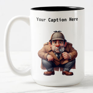 Customizable British Detective Cartoon Mystery  Two-Tone Coffee Mug