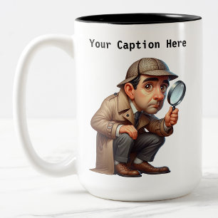 Customizable British Detective Cartoon Mystery  Two-Tone Coffee Mug