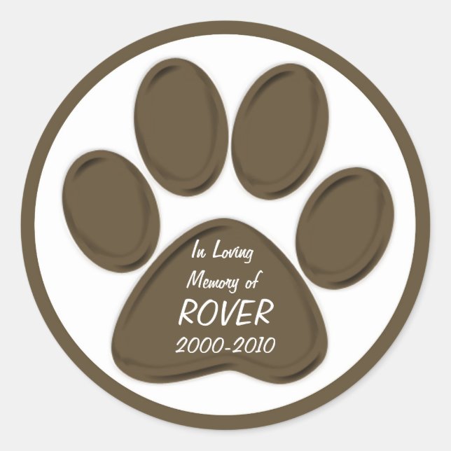 Customizable brown paw print sympathy stickers (Front)