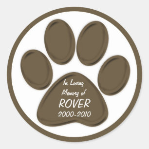 Customizable brown paw print sympathy stickers