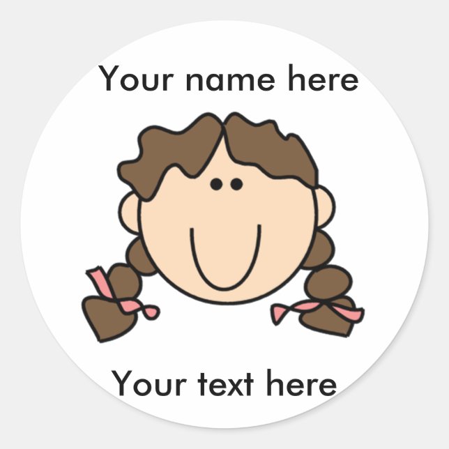 Customizable Brunette Girl with Braids Classic Round Sticker (Front)