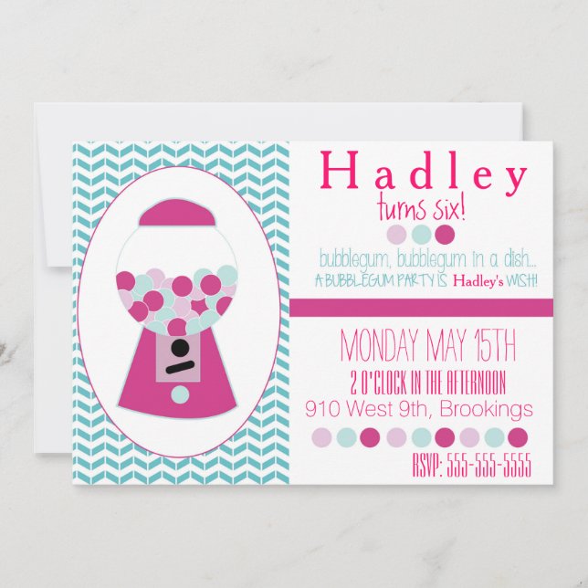Customizable Bubblegum Party Invitation (Front)