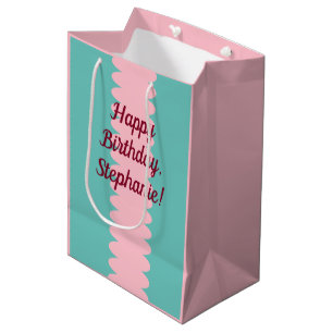 Customizable, bubblegum pink, teal, pretty medium gift bag