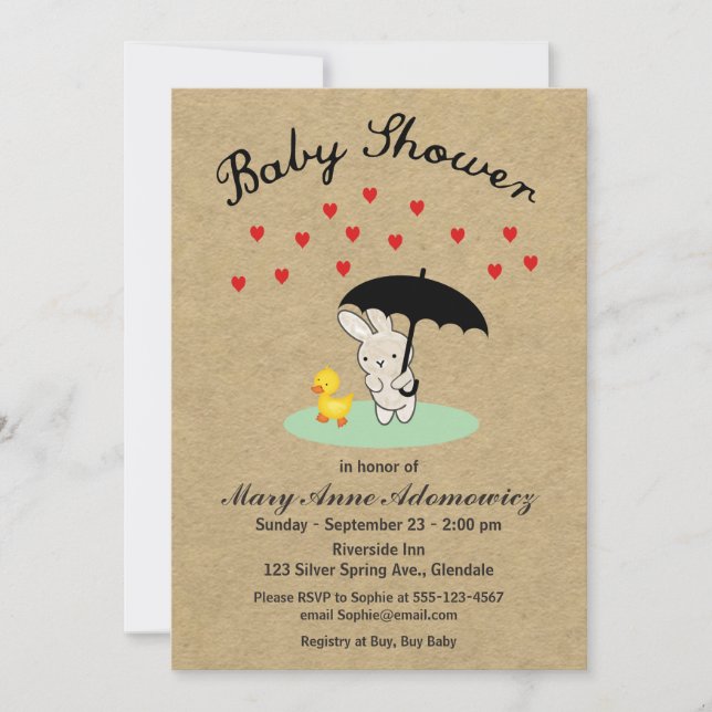 Customizable Bunny and Duck Baby Shower Invitation (Front)