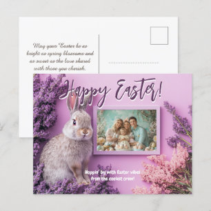 🐰🥚🌸Customizable Bunny Bliss & Lilac Loveliness Holiday Postcard