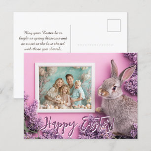 🐰🥚🌸Customizable Bunny Kisses & Lilac Wishes Holiday Postcard