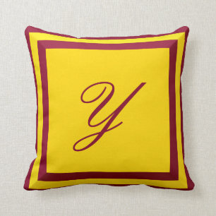 Customizable Burgundy and Gold Monogram Pillow