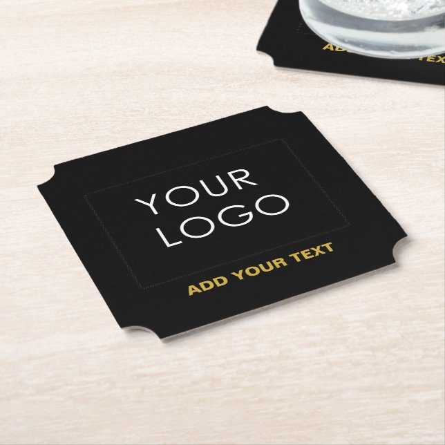 Customizable Business Add Logo Modern Black   Paper Coaster (Angled)