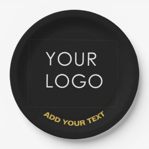 Customizable Business Add Logo Modern Black Paper Plate