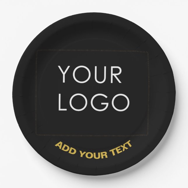 Customizable Business Add Logo Modern Black Paper Plate (Front)
