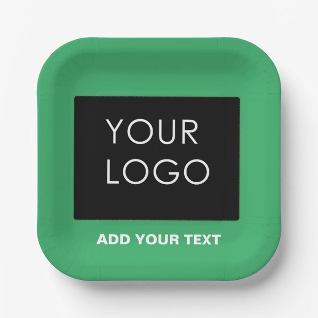 Customizable Business Add Logo Modern Green Paper Plate (Front)