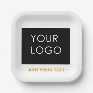 Customizable Business Add Logo Modern White Paper Plate