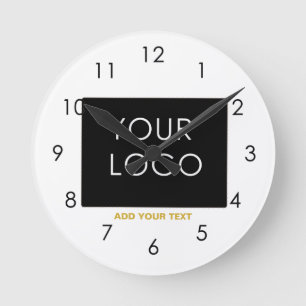 Customizable Business Add Logo Modern White  Round Clock