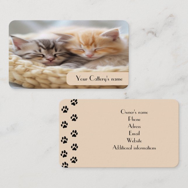 Customizable Business Card For Cattery Beige Colou (Front/Back)
